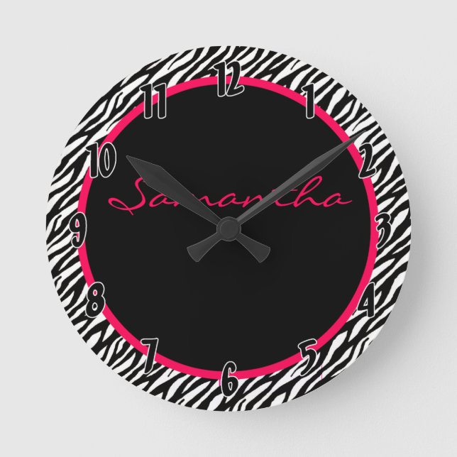 Horloge Ronde Hot Pink Zebra Stripe Pattern Personalized Clock (Recto)