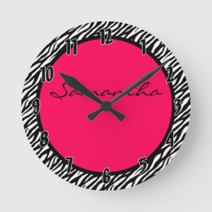 Horloge Ronde Hot Pink Zebra Stripe Pattern Personalized Clock