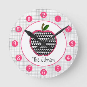 Horloge Ronde Houndstooth Apple Personalized Clock For Teacher