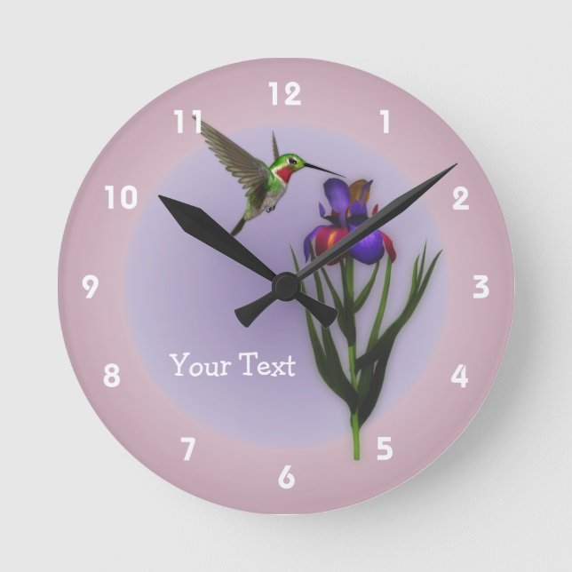Horloge Ronde Hummingbird and Iris Flower Animal (Recto)