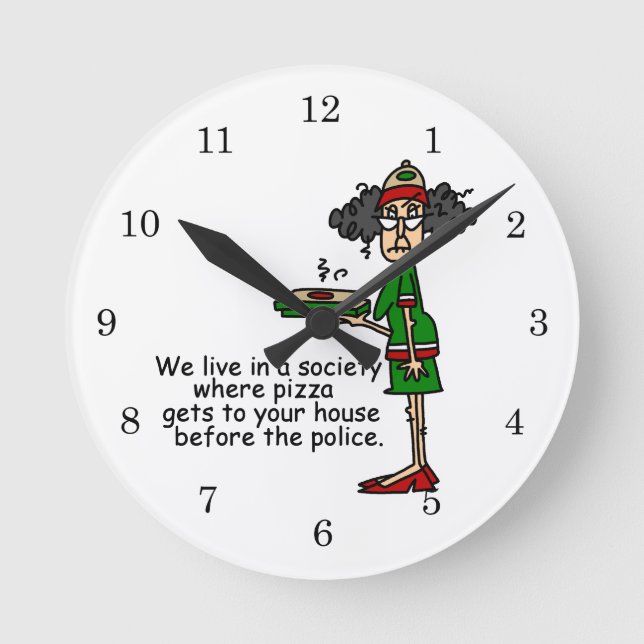 Horloge Ronde Humour de livraison de pizza (Recto)