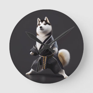 Horloge Ronde Husky Dog connaît Karate, Husky Dog Karate Player