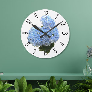 Horloge Ronde Hydrangea Bleu en Forme de Cœur