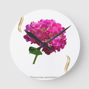 Horloge Ronde Hydrangea Bloom – Vintage Botanical Fuchsia