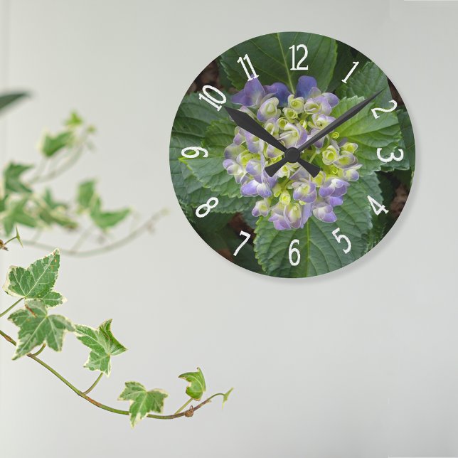 Horloge Ronde Hydrangée violette vert Jaune (Créateur téléchargé)