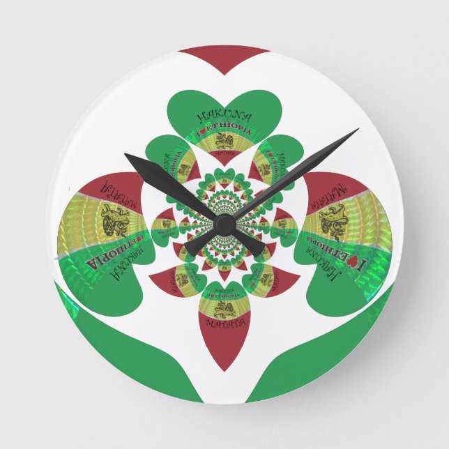 Horloge Ronde I Love Ethiopia Kaleidoscope - Heartfeel Rasta Art (Recto)