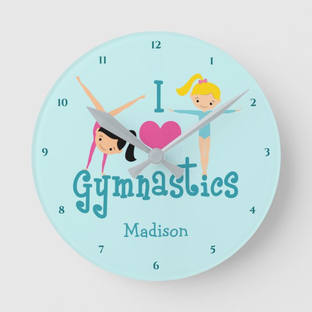 Horloge Ronde I Love Gymnastique mignonne Gymnaste Turquoise per (Recto)