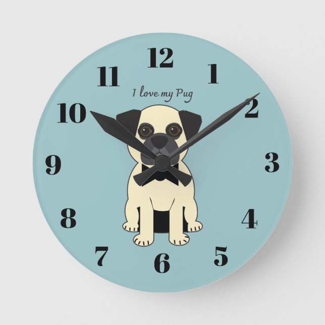 Horloge Ronde I Love My Pug (Recto)