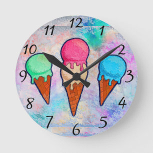 Horloge Ronde Ice Cream Cones Wall Clock