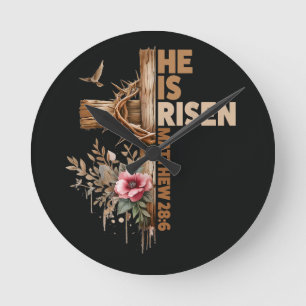 Horloge Ronde Il est ressuscité Jésus chrétien religieux Pâques