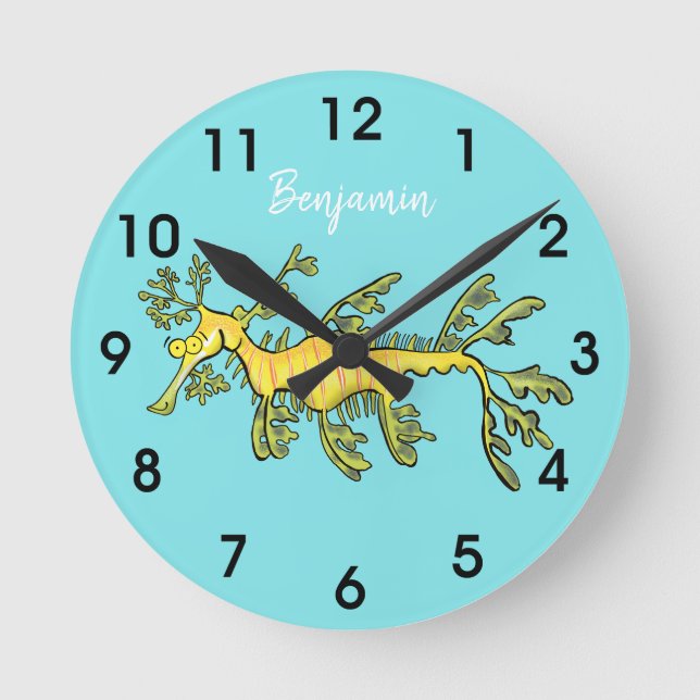 Horloge Ronde Illustration amusante de dragon de mer feuillu (Recto)