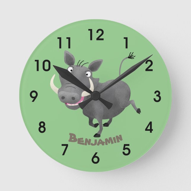 Horloge Ronde Illustration amusante d'un cochon de phacochère af (Recto)