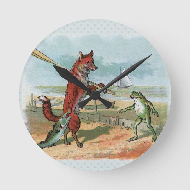 Horloge Ronde Illustration ancienne de la pêche à la grenouille  (Recto)