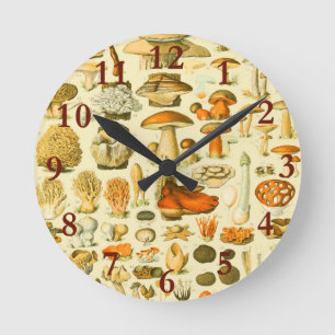 Horloge Ronde Illustration antique de champignon vintage