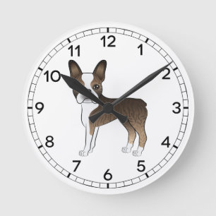 Horloge Ronde Illustration Brindle Et White Boston Terrier Dog