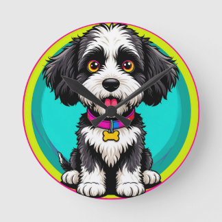 Horloge Ronde Illustration colorée de l'heureux chien assis