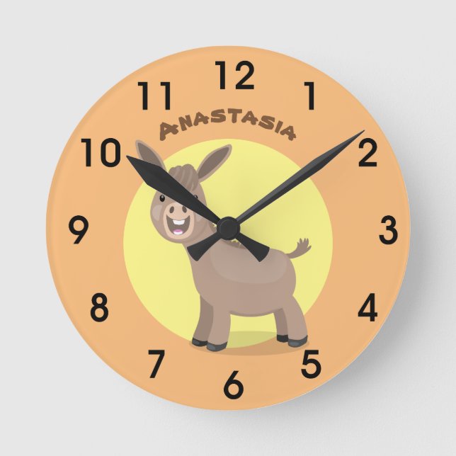 Horloge Ronde Illustration d'âne miniature joyeux (Recto)