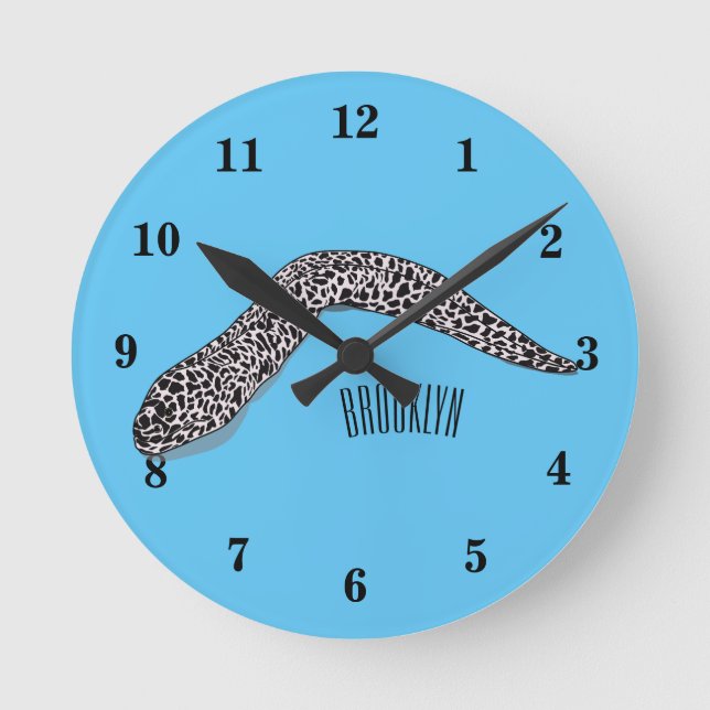 Horloge Ronde Illustration de caricature de murène tachetée (Recto)