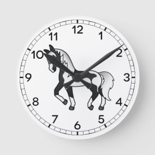Horloge Ronde Illustration de cheval trottant de dessin animé Pi