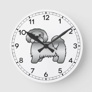 Horloge Ronde Illustration de chien de dessin animé mignon Lhasa