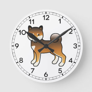 Horloge Ronde Illustration de chien Shiba Inu de bande dessinée 