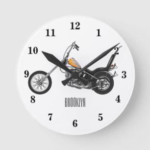 Horloge Ronde Illustration de Chopper Motorcycle 1950