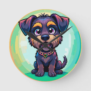 Horloge Ronde Illustration de dessin animé coloré de chien joyeu