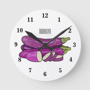 Horloge Ronde Illustration de dessin animé d'aubergine