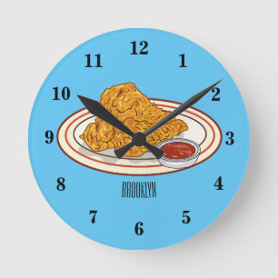 Horloge Ronde Illustration de dessin animé sur le poulet frit