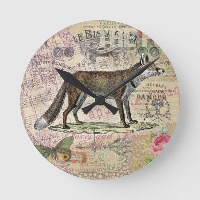 Horloge Ronde Illustration de Fox Wildlife Vintage Animal (Recto)