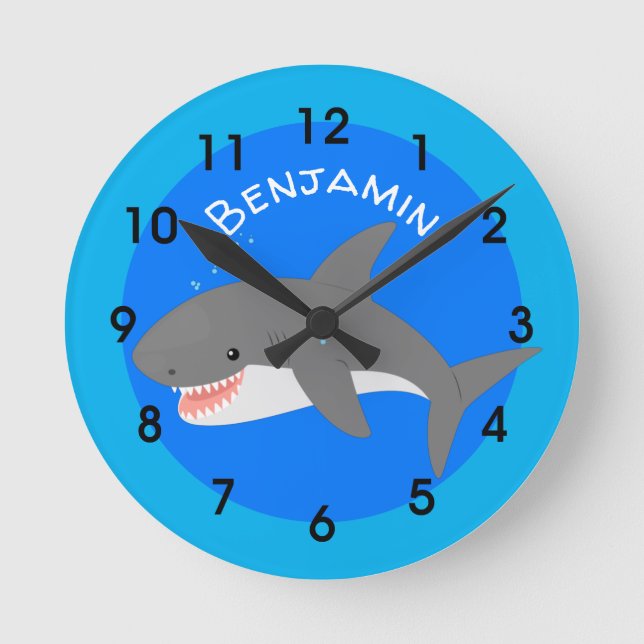 Horloge Ronde Illustration de la bonne humeur du requin blanc (Recto)