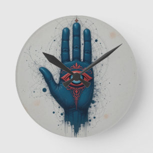 Horloge Ronde Illustration de main mystique avec œil rouge