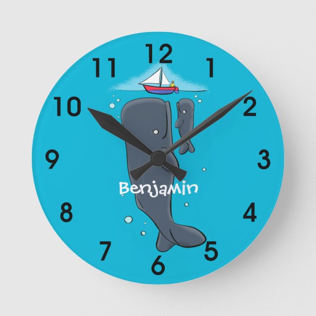 Horloge Ronde Illustration de mignons baleines et voiliers (Recto)