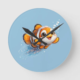 Horloge Ronde Illustration de poisson-clown heureux dans la vie 