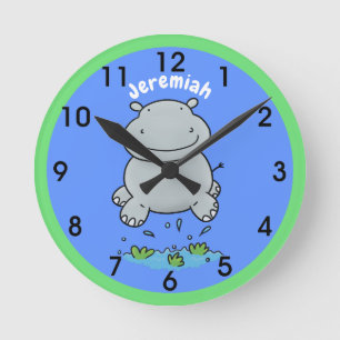 Horloge Ronde Illustration de saut en hippo mignon
