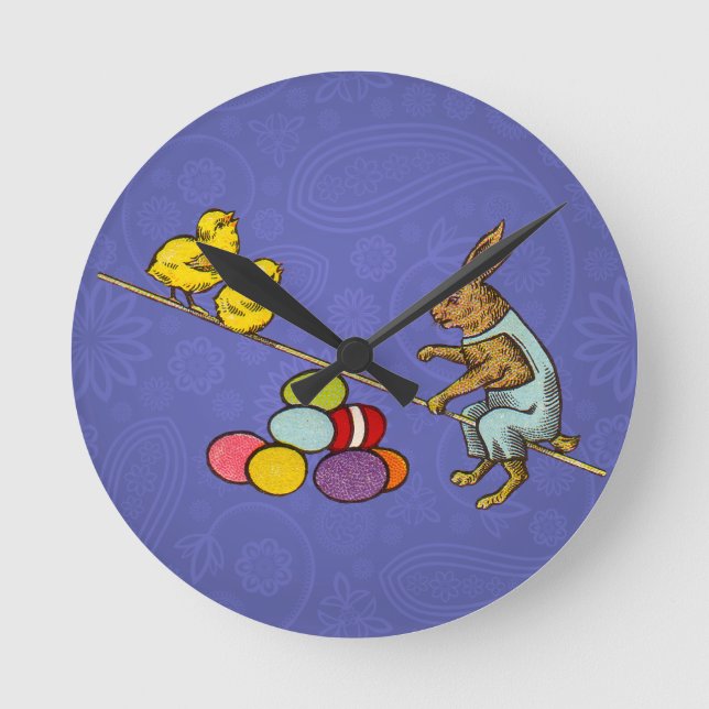 Horloge Ronde Illustration des oeufs de poulets lapins de Pâques (Recto)