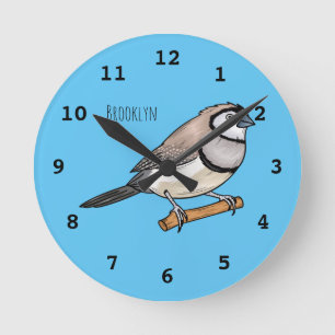 Horloge Ronde Illustration d'oiseau à deux barreaux