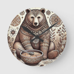 Horloge Ronde Illustration d'ours décoratif