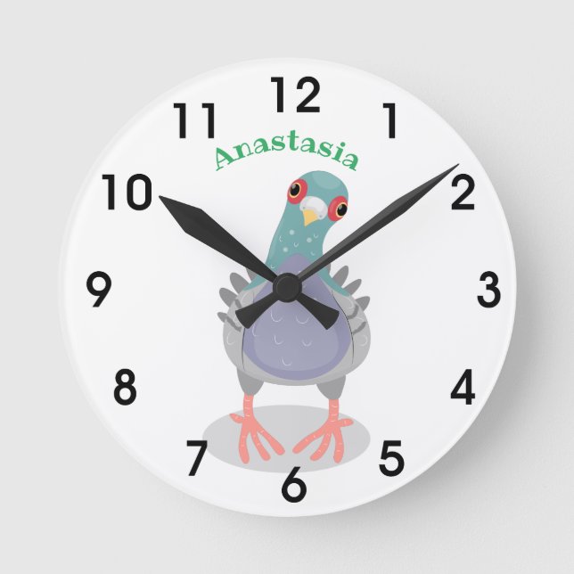 Horloge Ronde Illustration drôle de pigeon curieux (Recto)