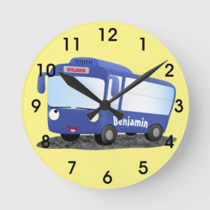 Horloge Ronde Illustration d'un bus moderne bleu mignon
