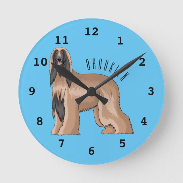 Horloge Ronde Illustration d'un chien hound afghan (Recto)