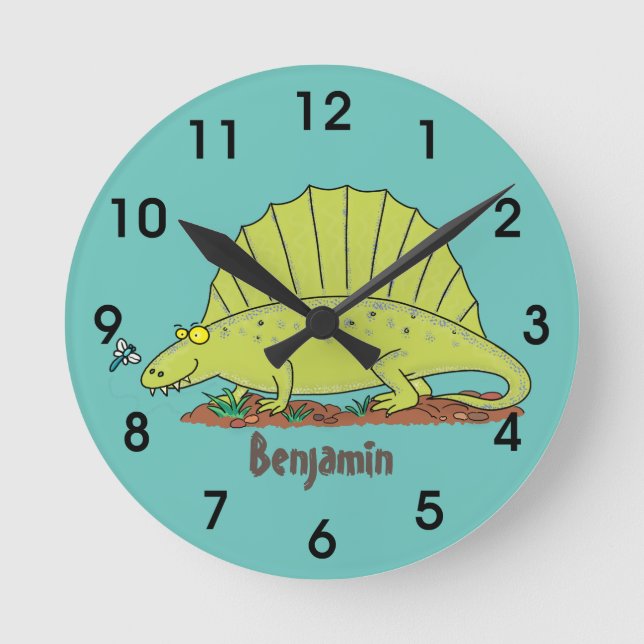 Horloge Ronde Illustration d'un dimétrodon vert mignon (Recto)