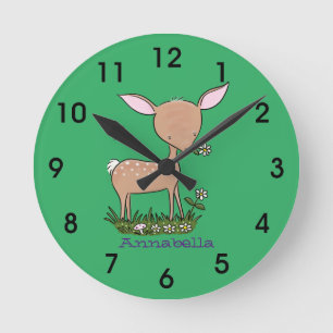Horloge Ronde Illustration d'une jolie dessin de cerf de bébé he