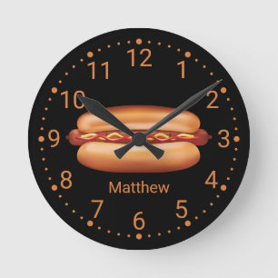Horloge Ronde Illustration Hot Dog Fast Food Avec Nom Personnali