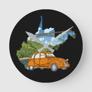Horloge Ronde Illustration Oldtimer 2cv Landschaft