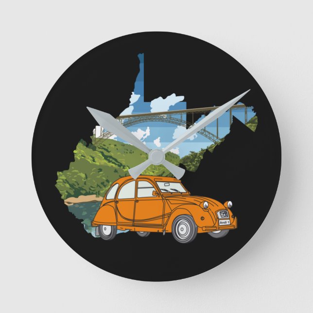 Horloge Ronde Illustration Oldtimer 2cv Landschaft (Recto)