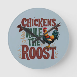 Horloge Ronde Illustration Rustique de Ferme où les Poules règne