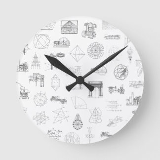 Horloge Ronde Illustrations scientifiques vintages Motif noir bl