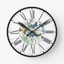 Horloge ronde illustrée de papillons