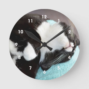 Horloge Ronde image de minou de vue de menton de chat de smoking